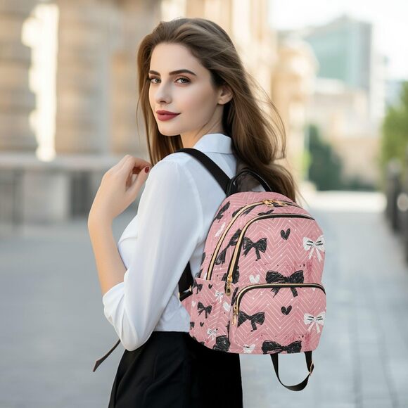 8045 Gift Pink Bow Pattern Small Backpack Purse Travel Bag Lightweight main image 7